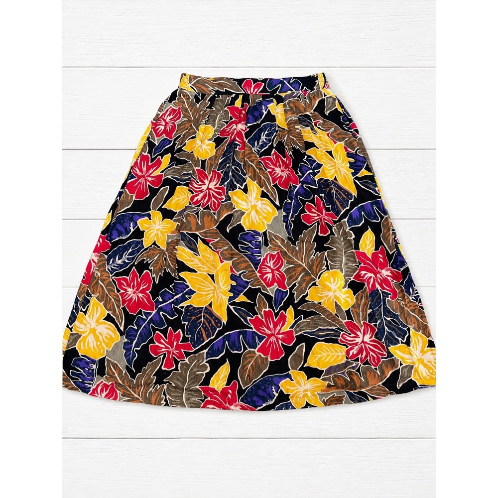 Block Island Skirt Floral Tropical Hibiscus  Rayon Midi Elastic Waist Petite PM